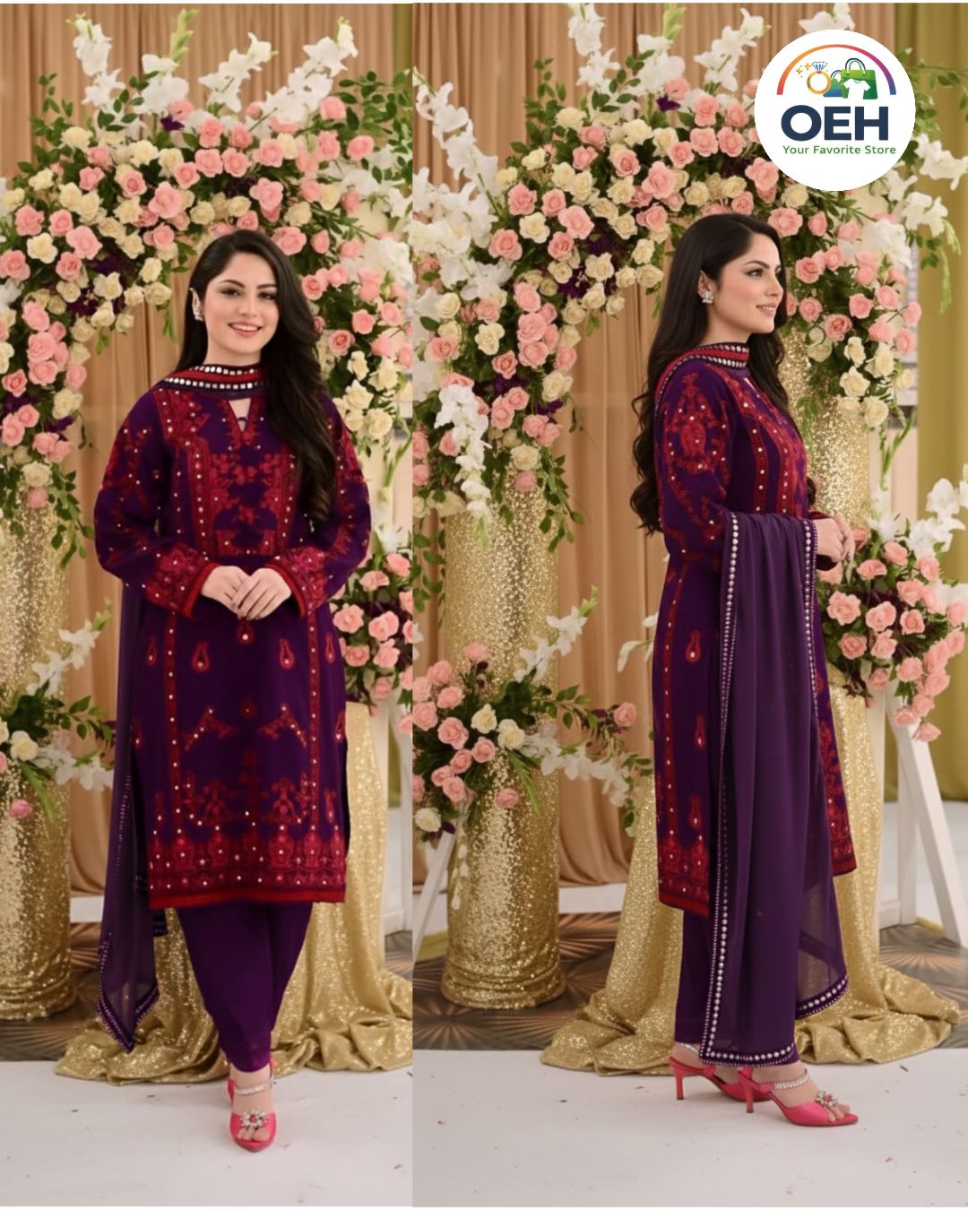 Premium Embroidered Lawn 3PC Eid Collection Suit – Lawn 90/70 Quality