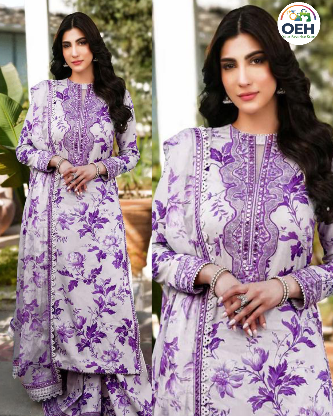 3PCS Suit with Voil Dupatta