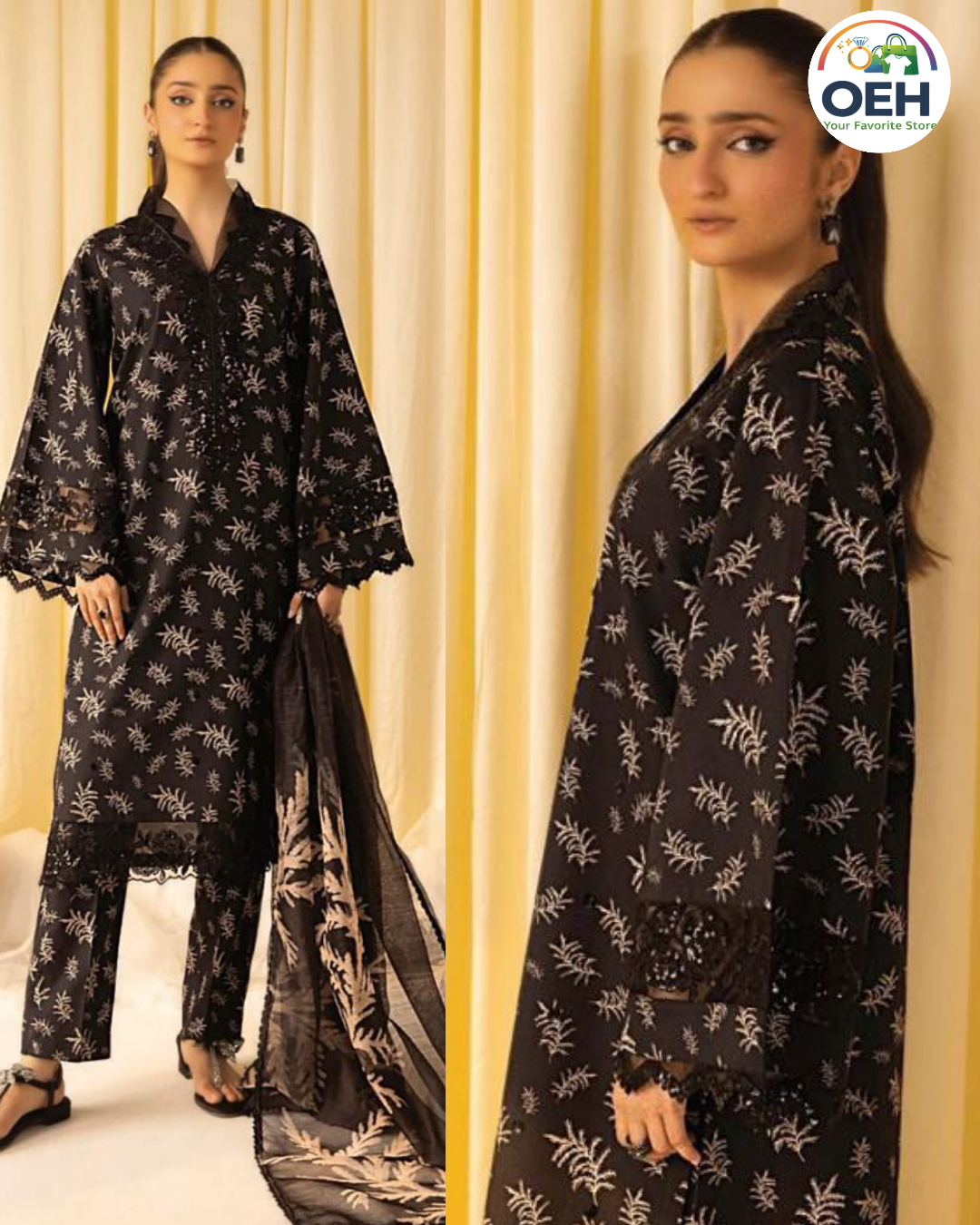 3PCS Suit with Voil Dupatta