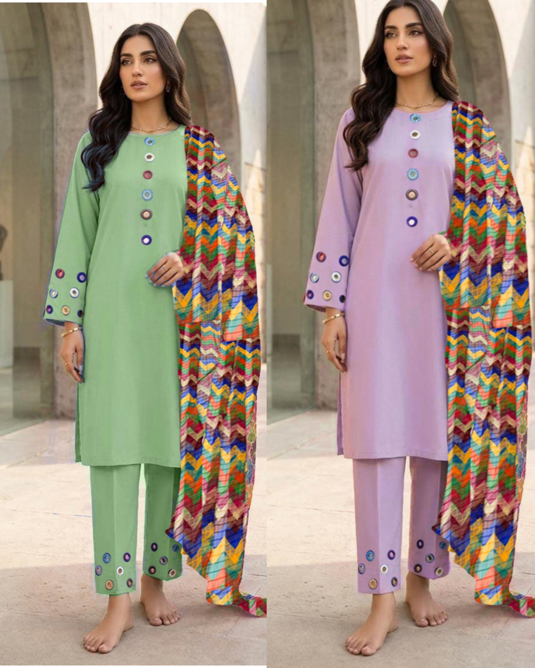 Multi Mirror Farshi Shalwar 3Pcs Set